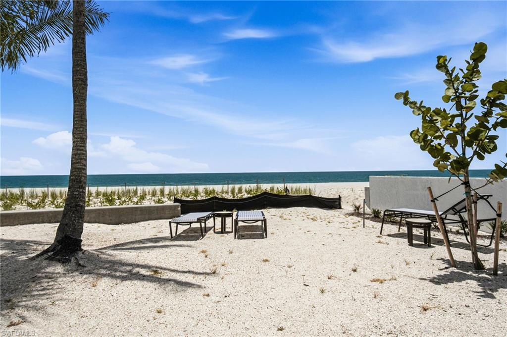 Beachfront property featuring a sandy expanse, palm tree, and direct access to the water