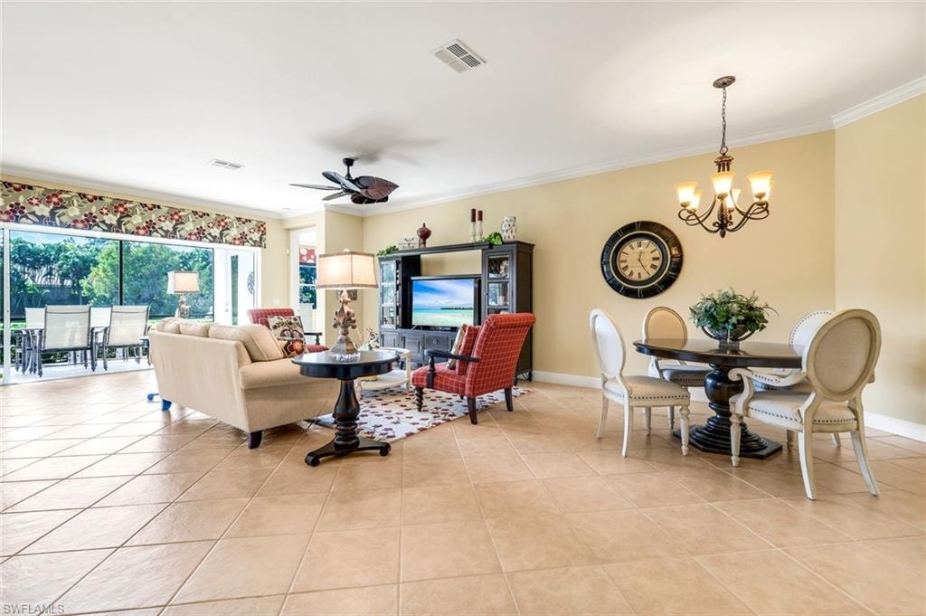 Tile laid on the diagonal throughout living areas.