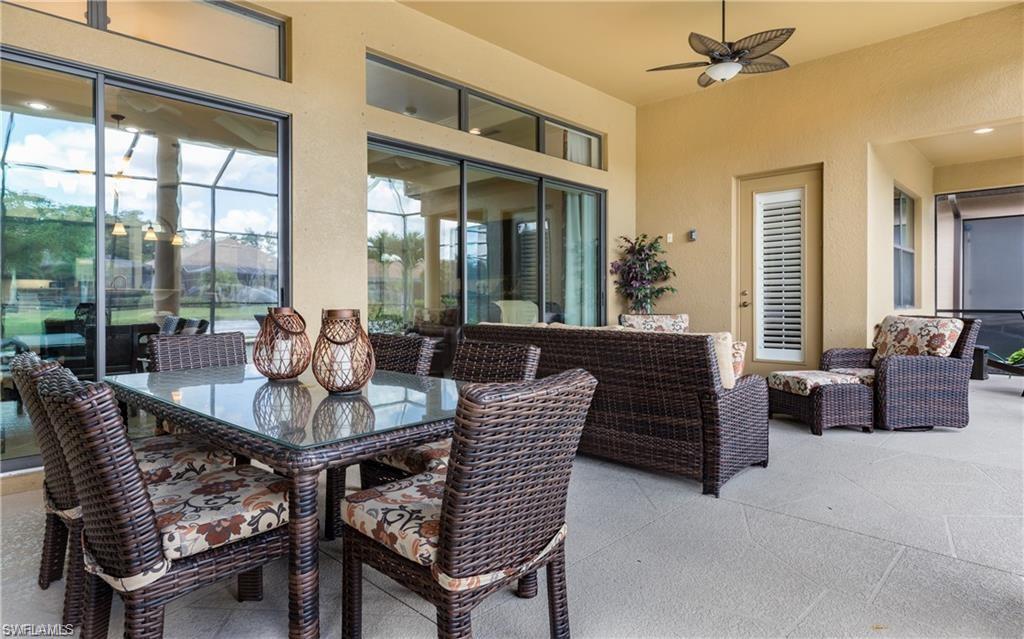 View of patio / terrace featuring a ceiling fan and outdoor dining area