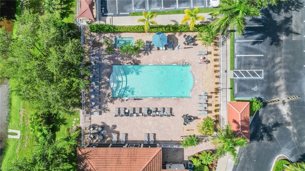 Drone / aerial view of a pool area