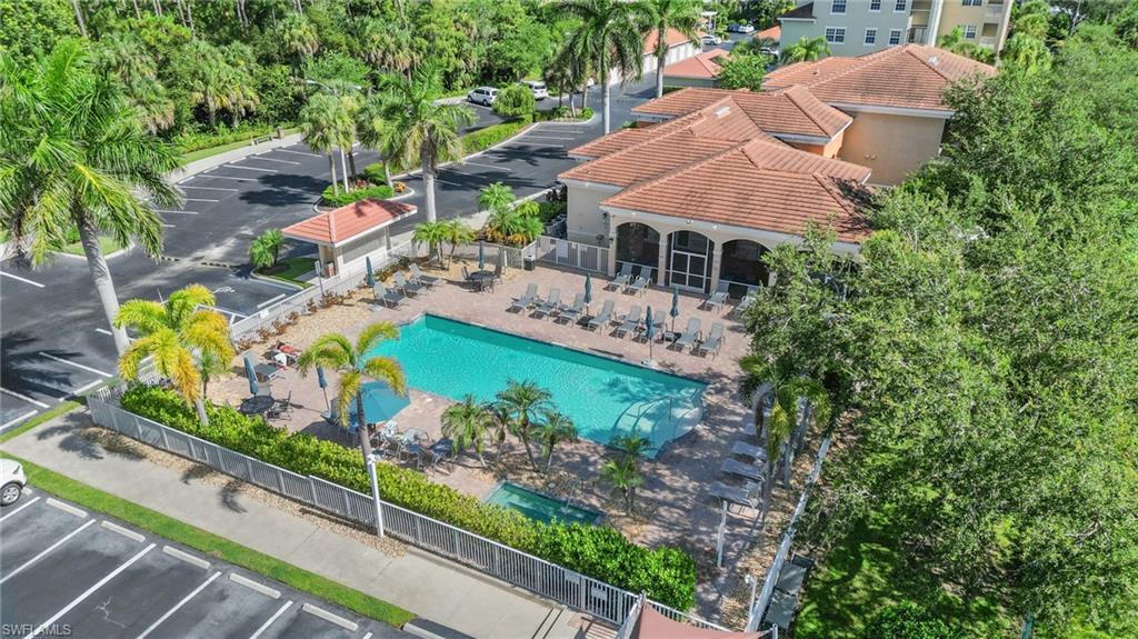 Drone / aerial view of a pool area