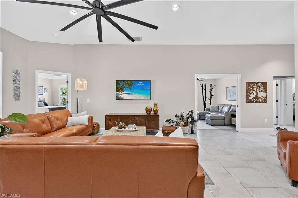 Spacious Living Room with Minka-Aire Fan