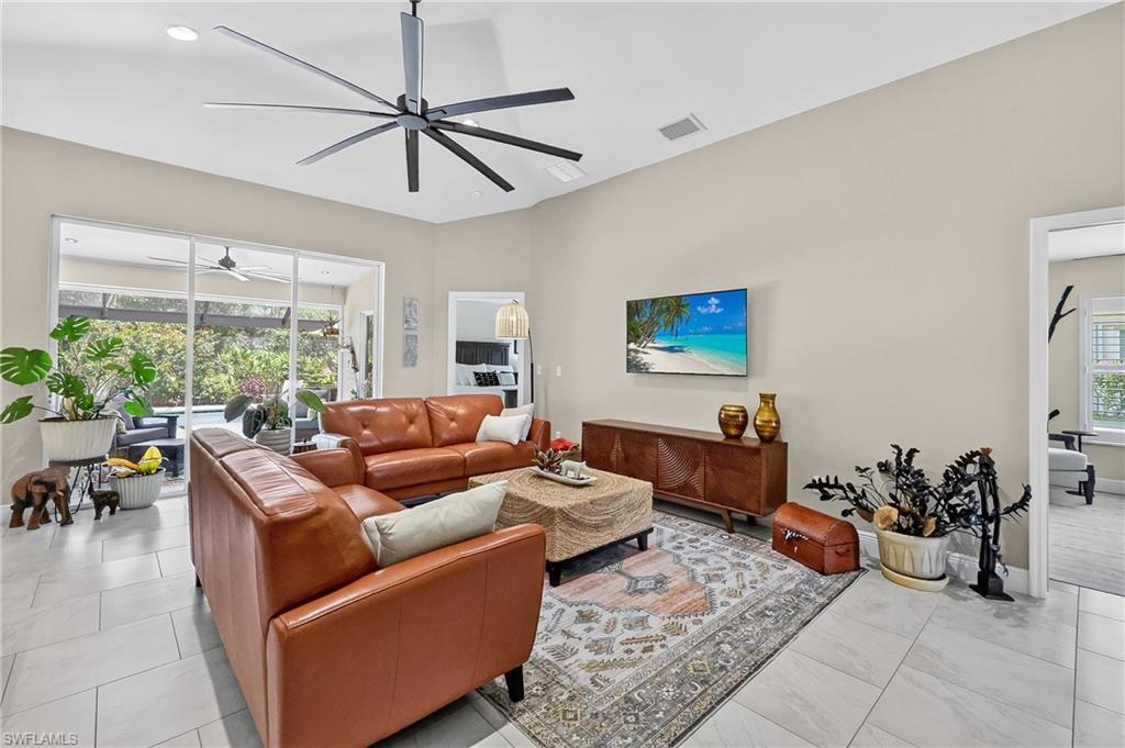 Living Room with wonderful 10' sliding glass doors.