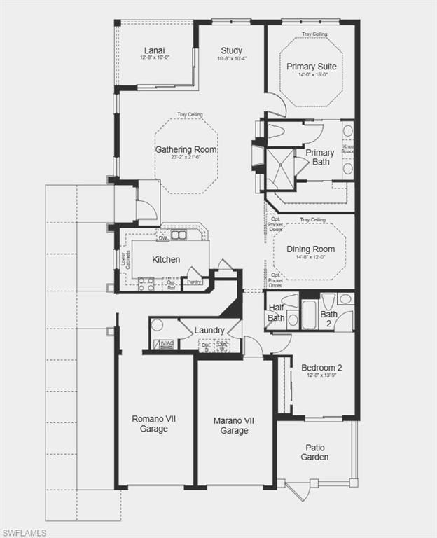Floor Plan - Additional Highlights Include: tray ceiling package, upgraded cabinets and tile floors, top load laundry package, refrigerator, and window blinds throughout the whole