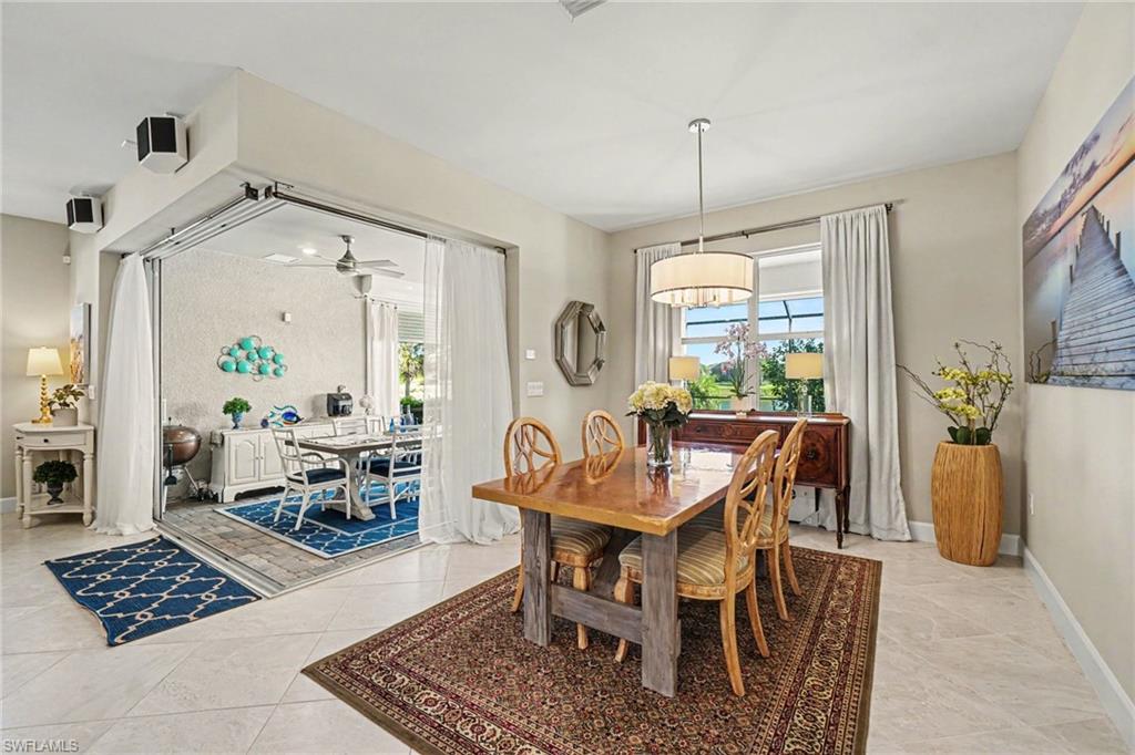 Spacious room with large tile flooring and neutral wall tones