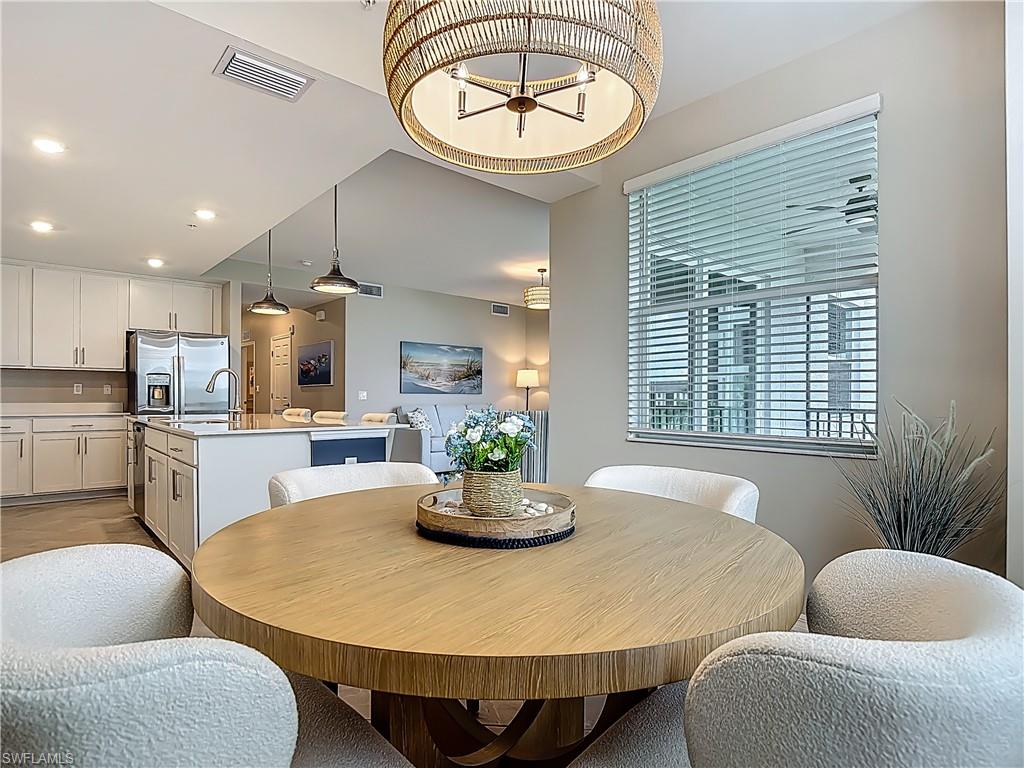 Dining space with recessed lighting