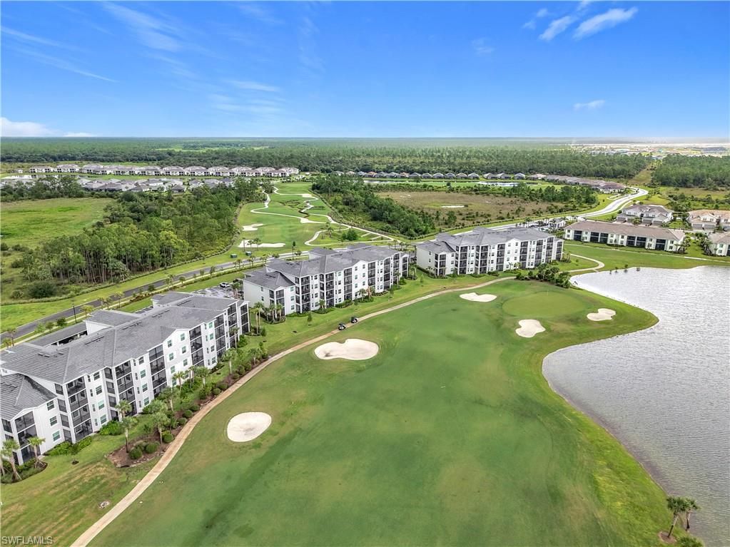 Aerial view of a large body of water and a golf club