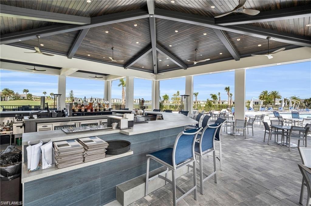 View of patio / terrace featuring ceiling fan and a gazebo