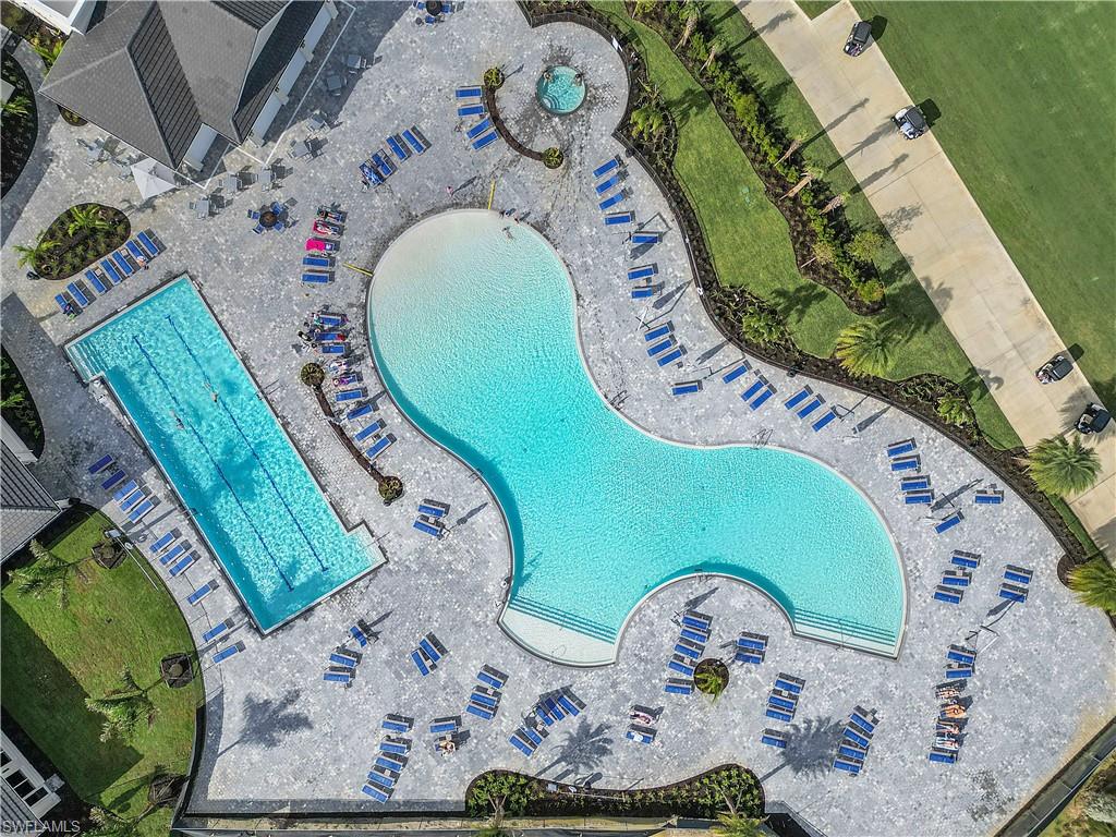 Drone / aerial view of a pool area