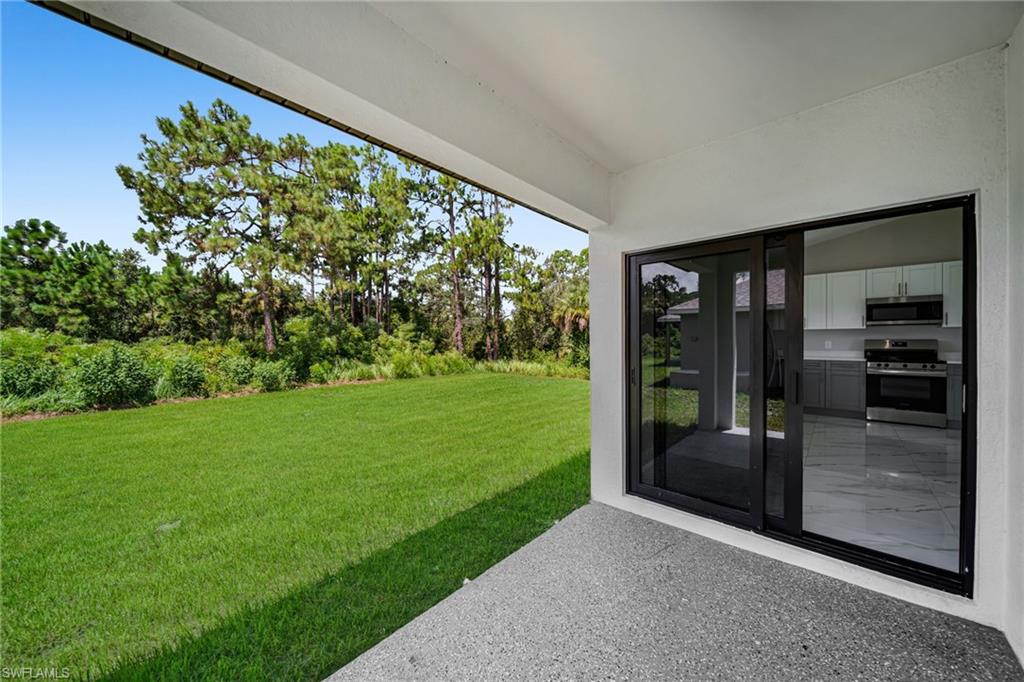 Covered patio with a textured concrete surface