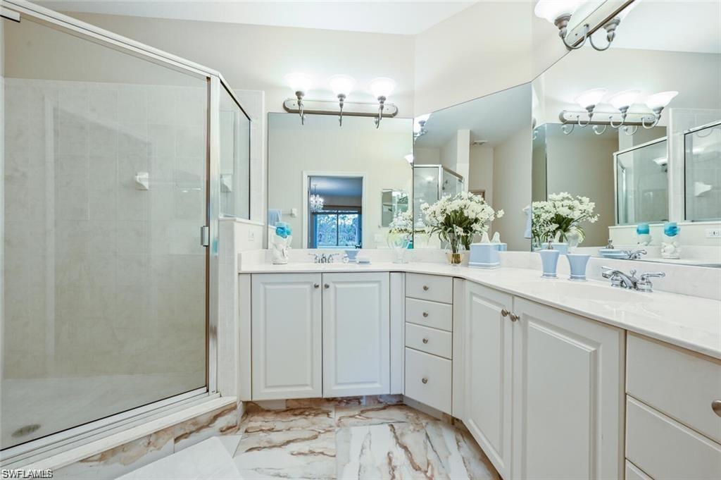 primary bath walk in shower dual sinks