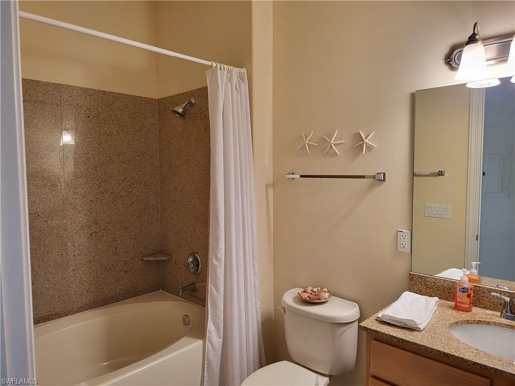 Guest bathroom, granite surround, easy to clean.