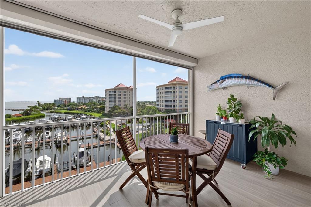 Screened patio with hurricane shades.