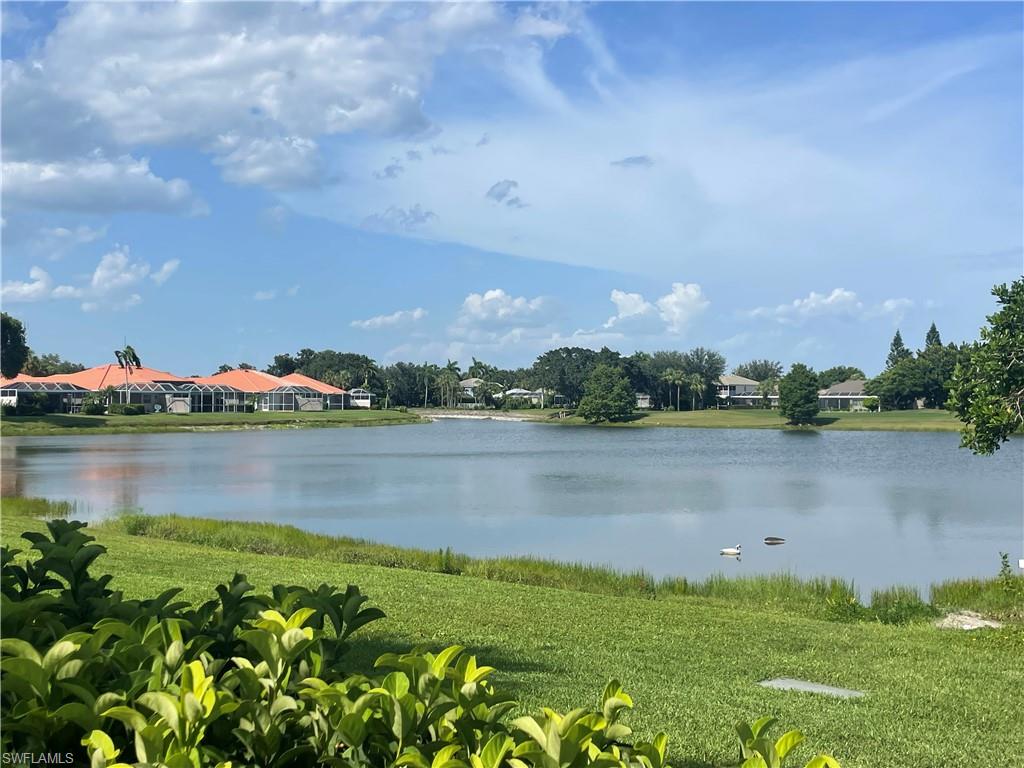 Expansive lake with a natural shoreline and lush green landscaping