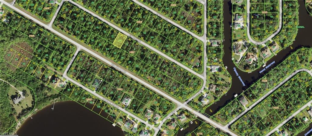 Plat Map. Displaying individual property boundaries and waterways