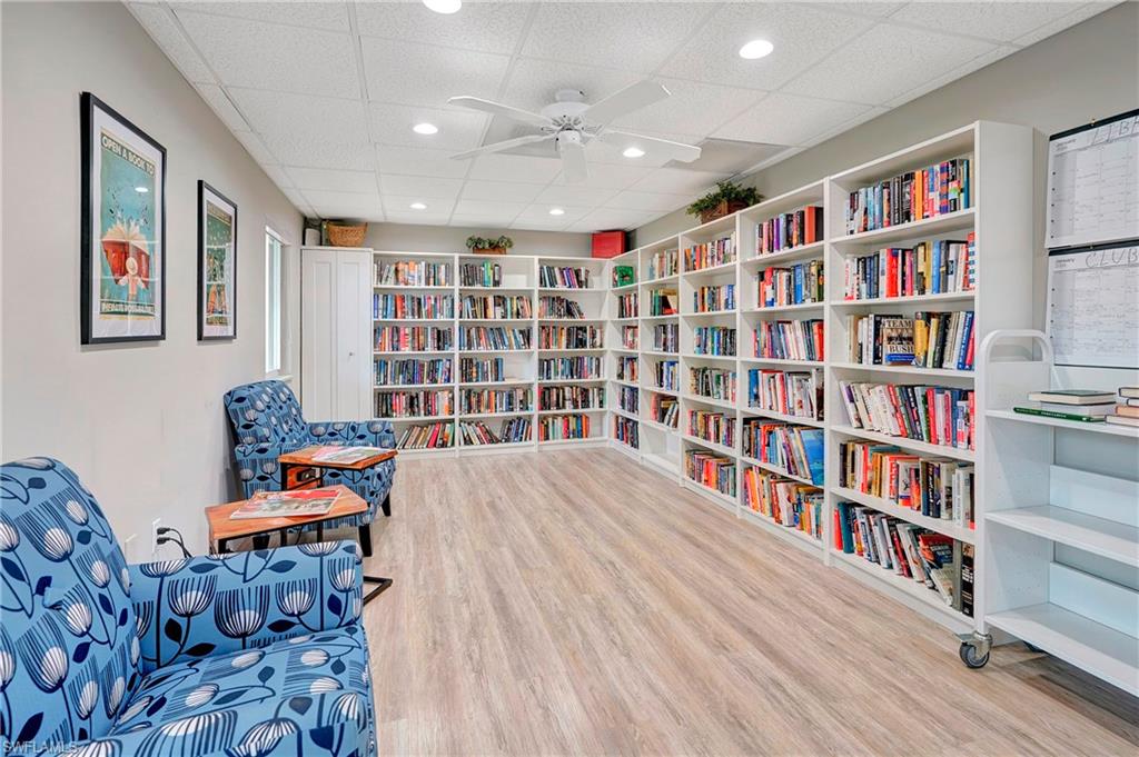 Community library with lots of books, puzzles, and games