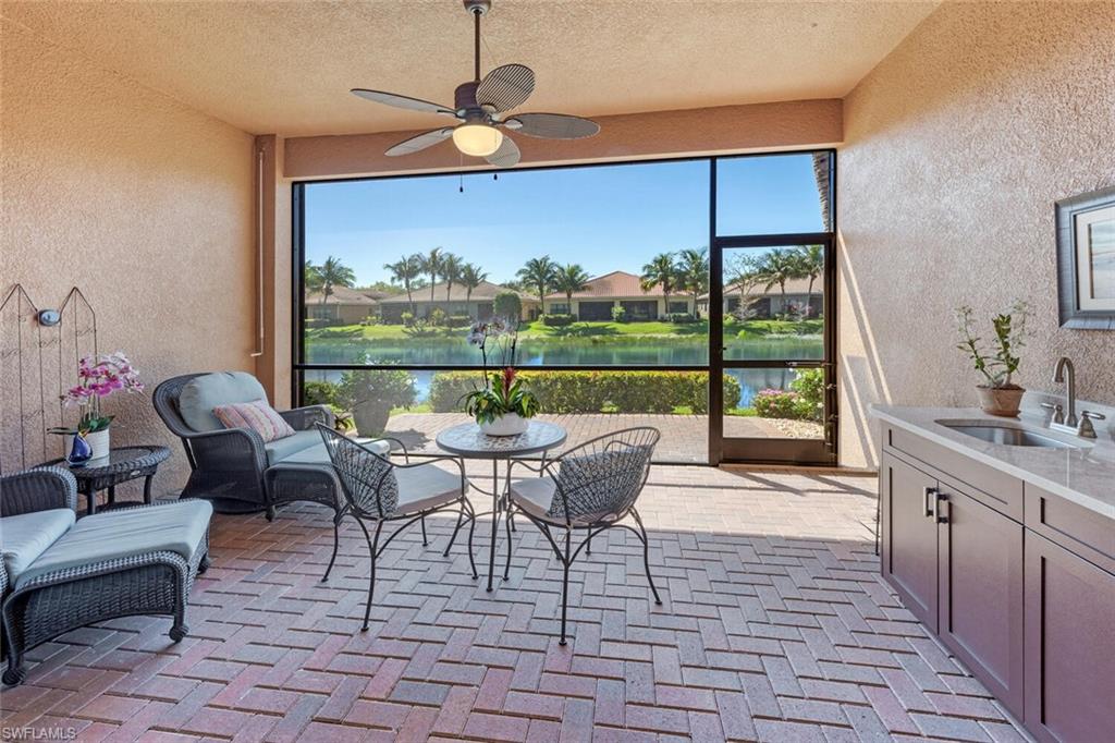 Plenty of seating and dining space with a beautiful lake view