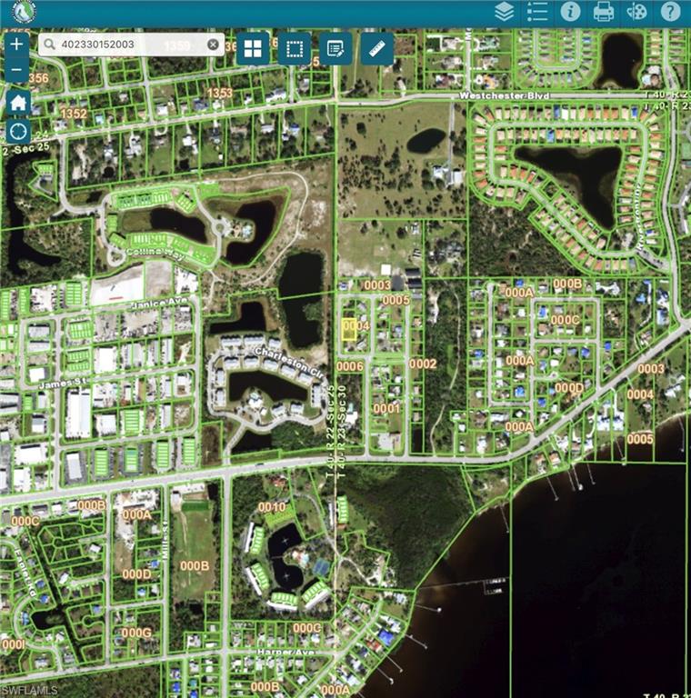 GIS Map. Displaying a parcel highlighted within a larger geographical area