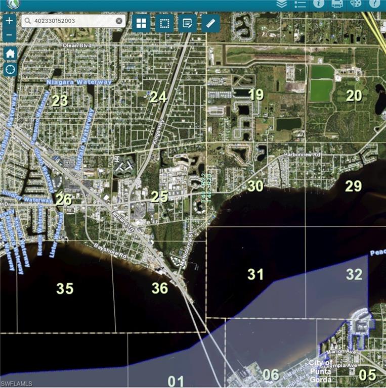 Geographic Information System (GIS) Map. Displaying parcel boundaries and geographic features of the property