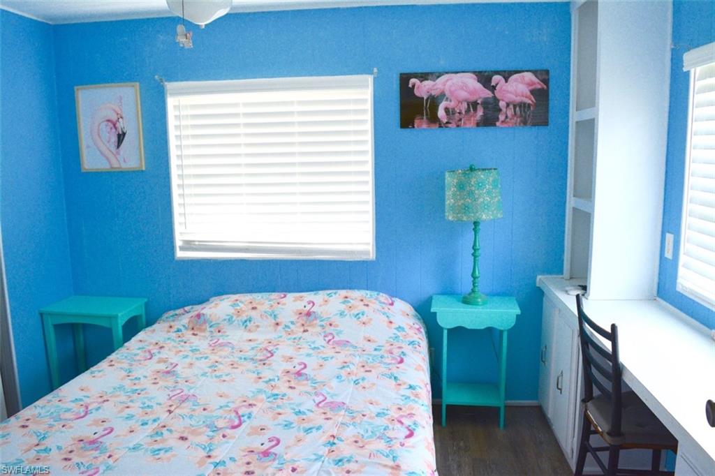 Bright interior space featuring blue wall paneling