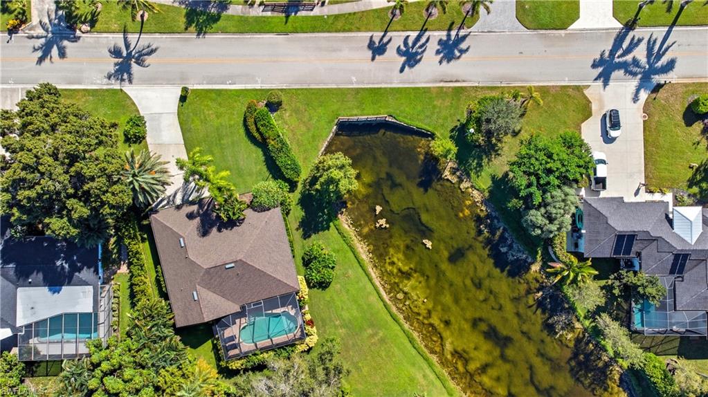 Aerial view of a pool
