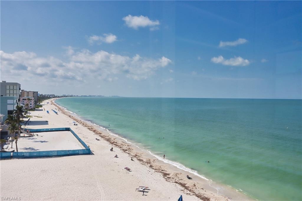 View of water feature with a beach view