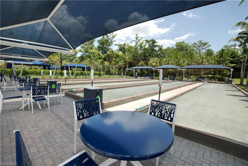 boccee courts and seating with shades and fans
