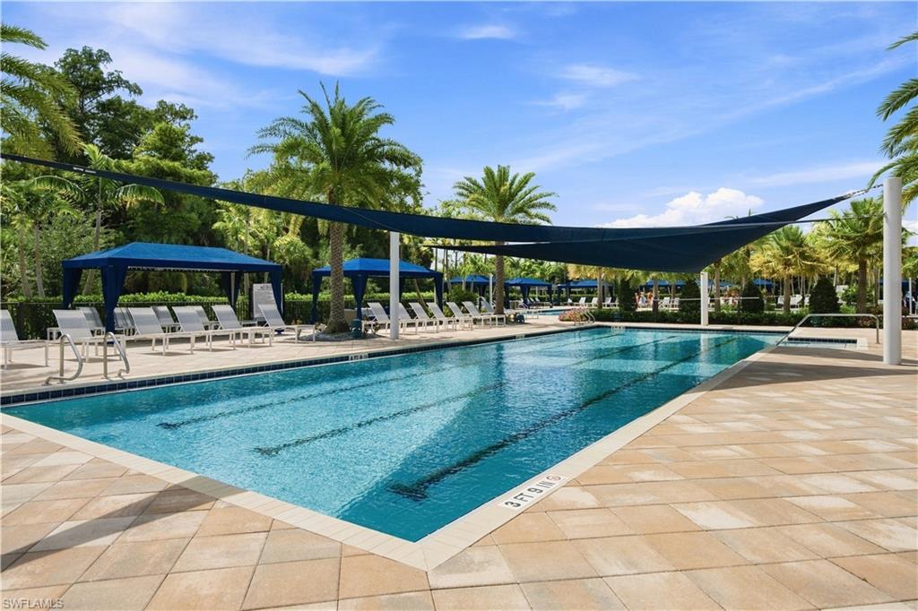 70 foot lap pool with sun shades