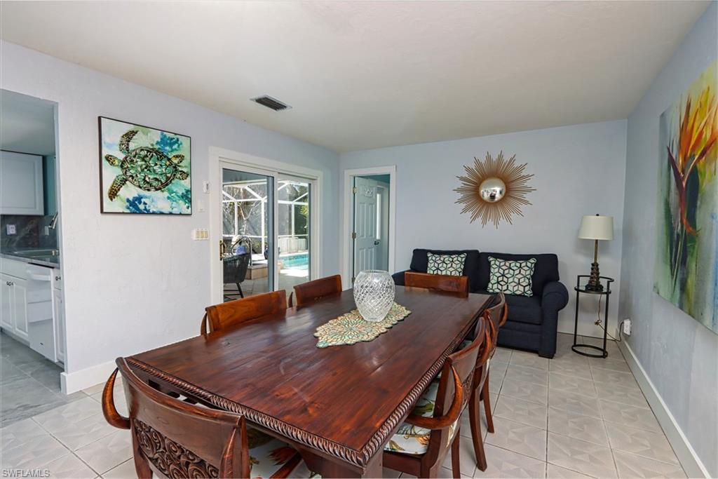 View of tiled dining space