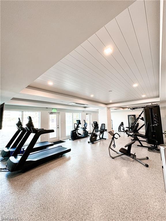 Workout area with recessed lighting