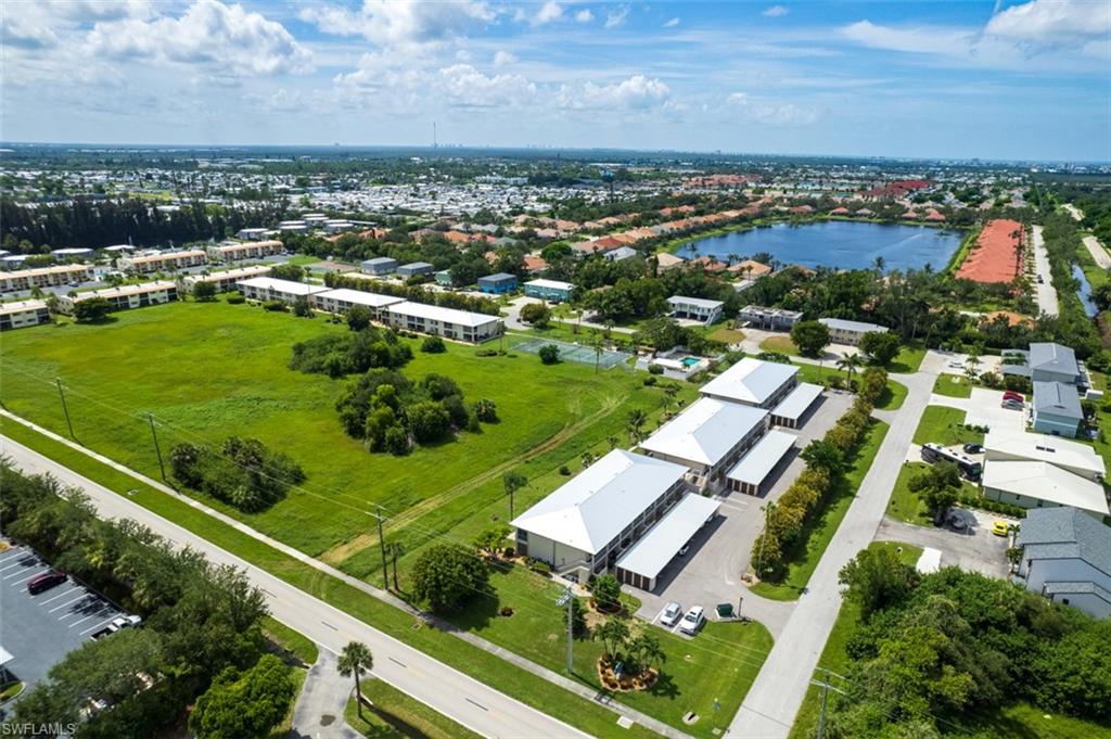 Bird's eye view of a nearby body of water