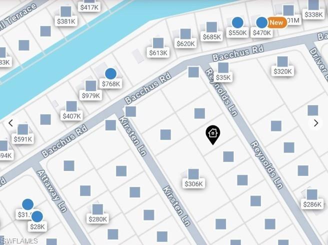 Real Estate Listing Map. Displaying property locations and price points within a defined geographic area