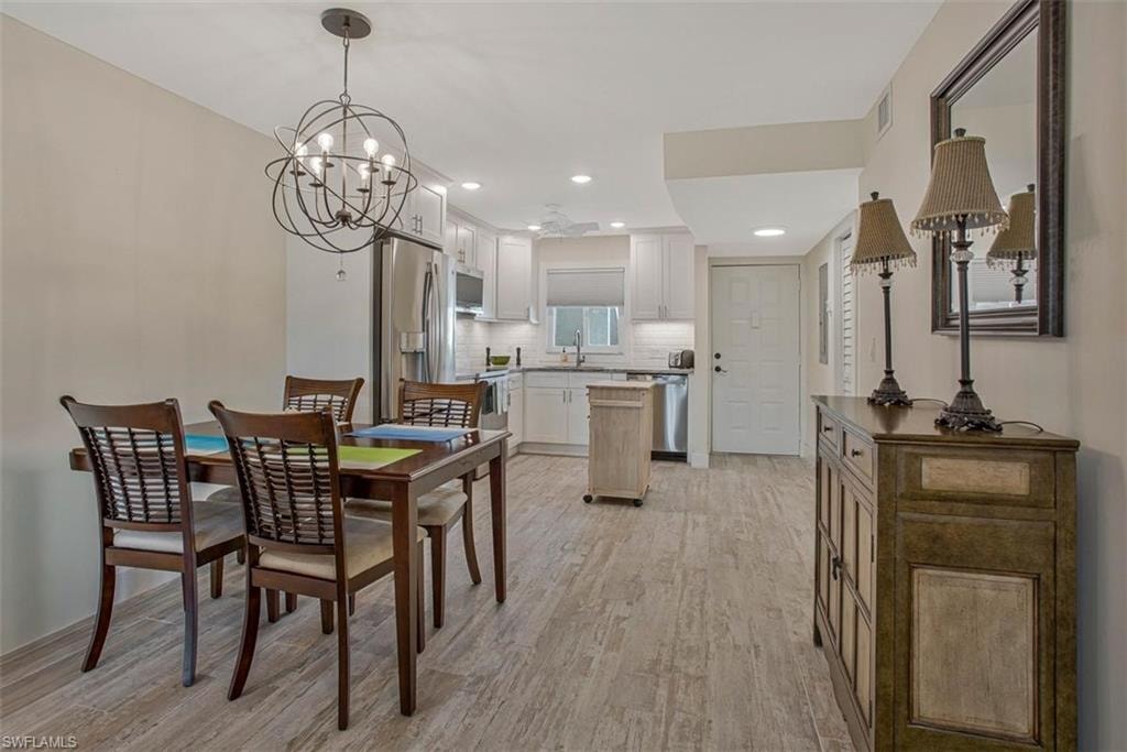 Kitchen and dining area  modern light fixture