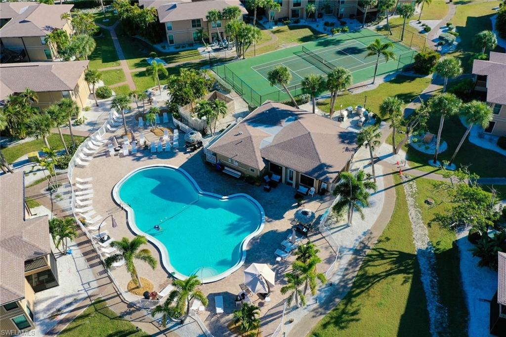 Aerial view of a pool