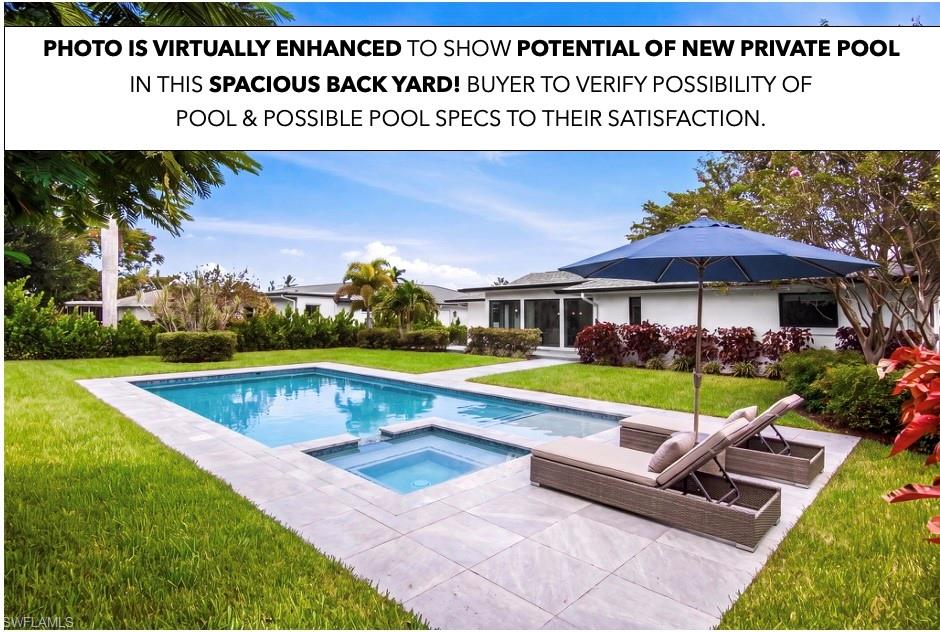 Spacious & lushly landscaped back yard with tons of room for a private pool.