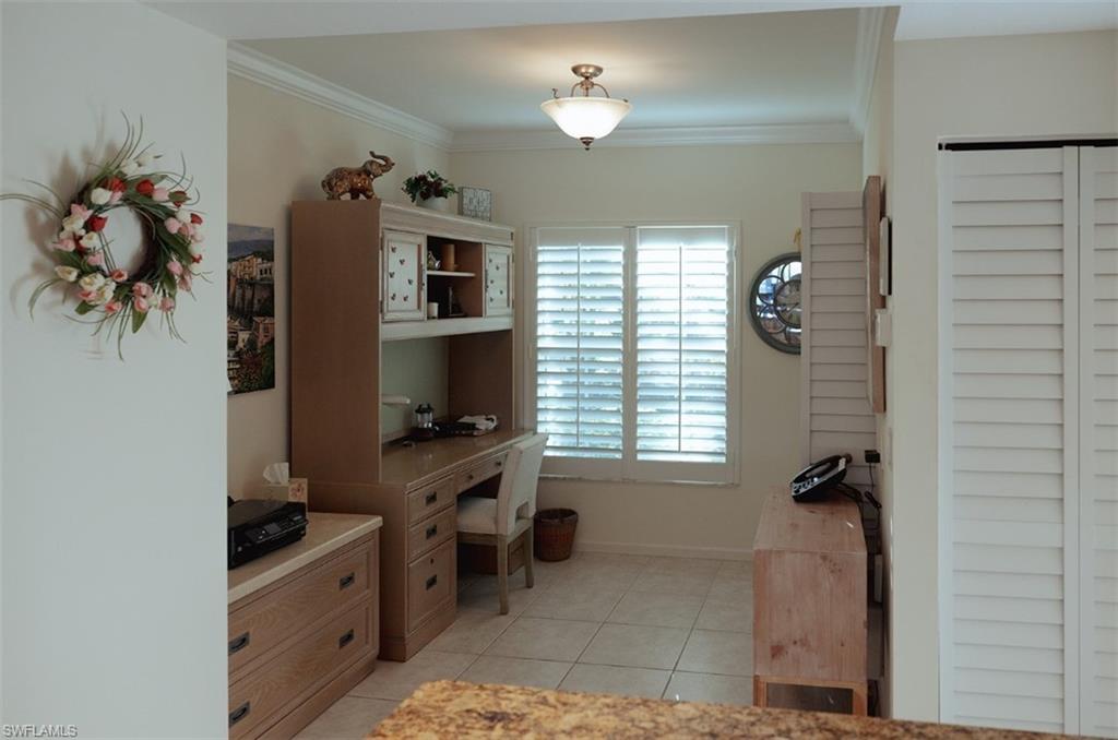 Tiled office with ornamental molding