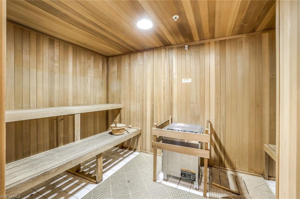 View of sauna / steam room featuring tile floors