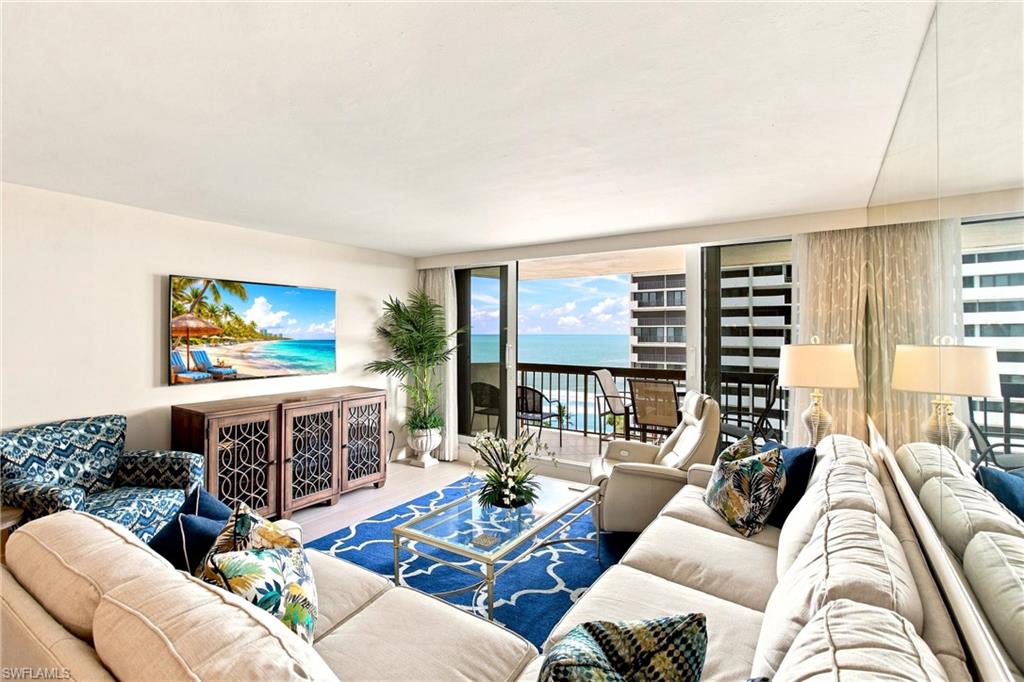 comfortable beachfront living with views of the Gulf and lovely sunsets from the air conditioned comfort of your living room