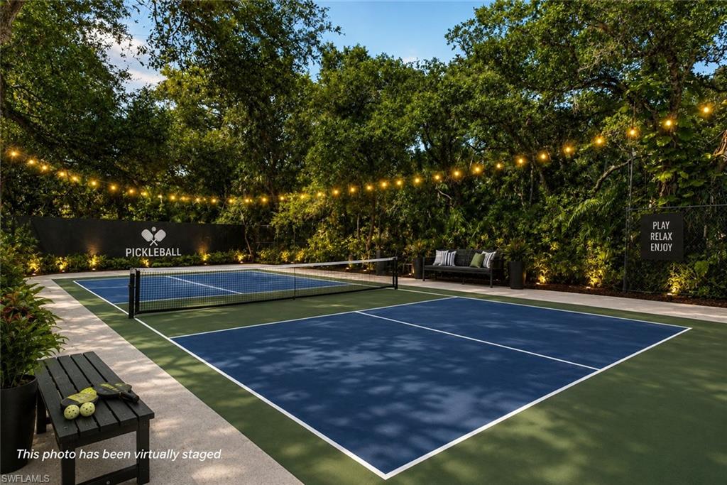 Dedicated pickleball court featuring two playing areas with blue and green surfacing and white court lines