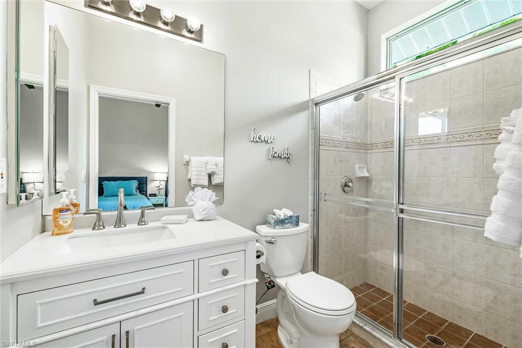 Guest bathroom #1 has a walk-in shower