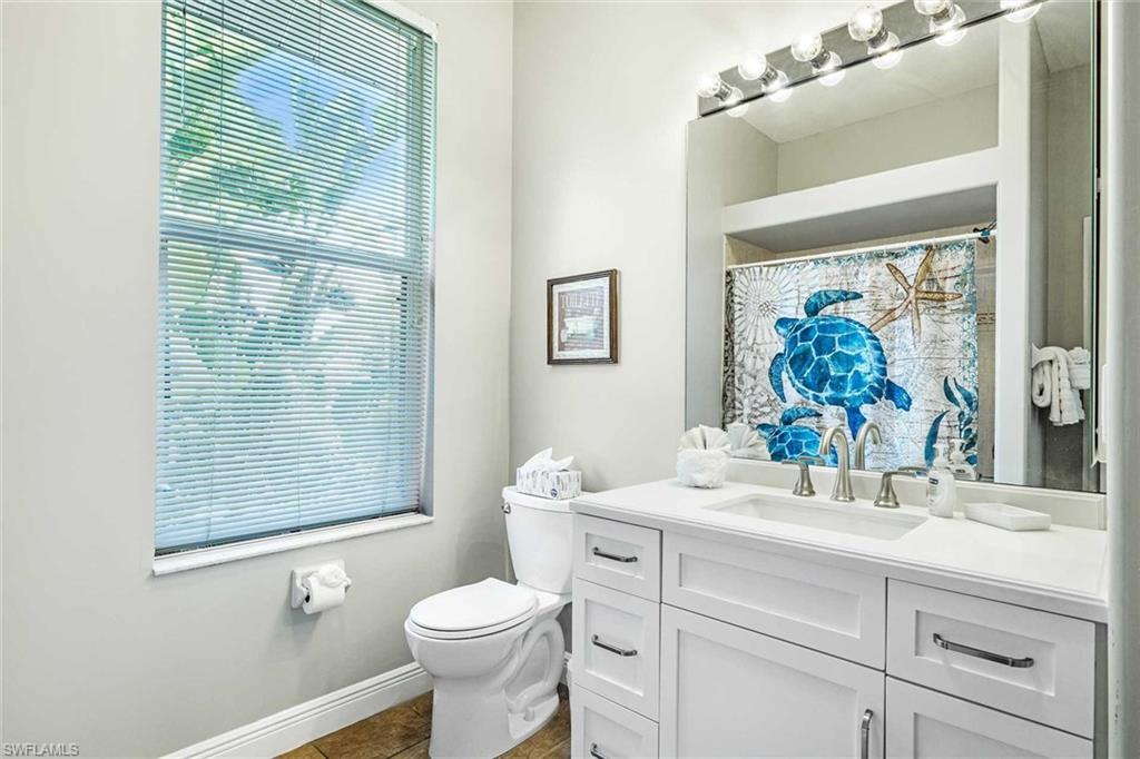 Guest bathroom #2 has a shower/tub combo