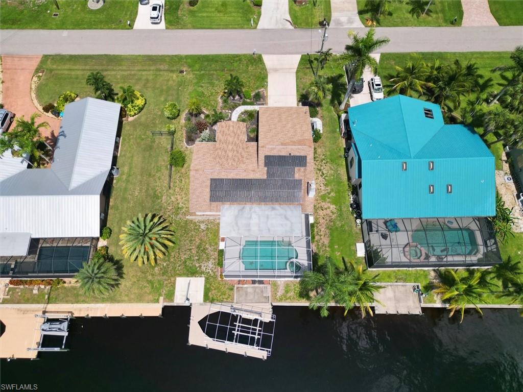 Aerial view of a nearby body of water