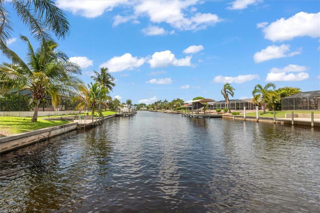Water view with a boat dock