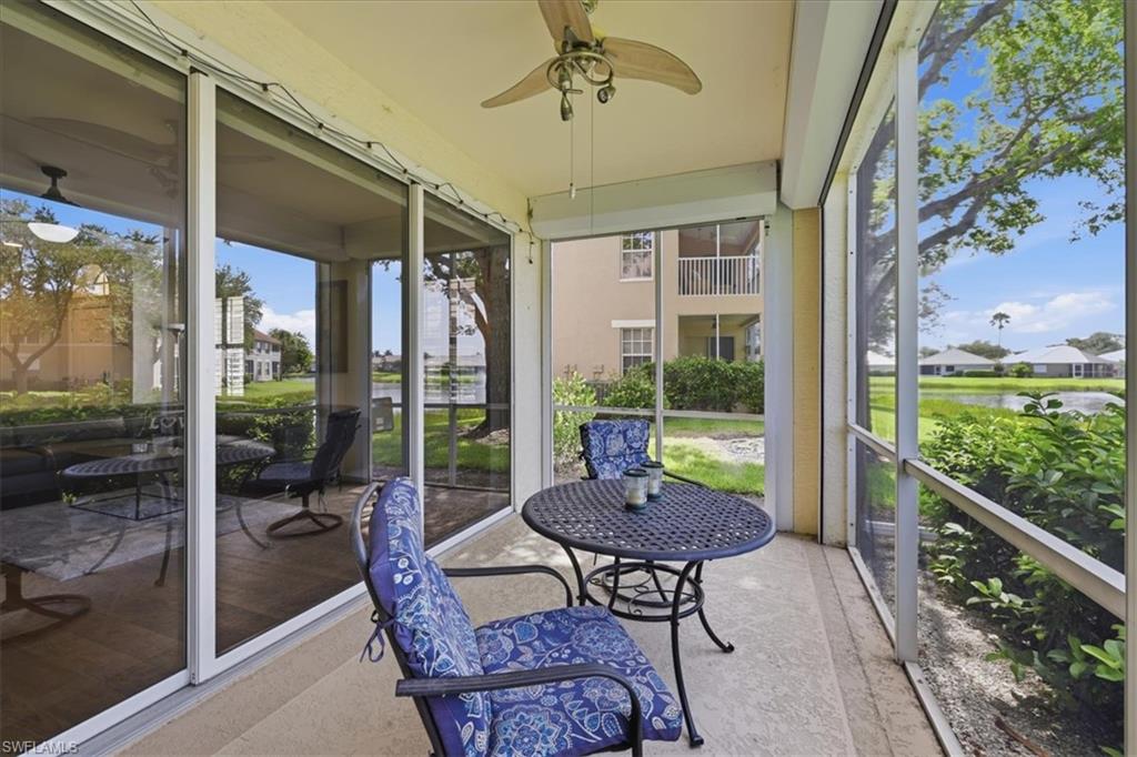 Electric hurricane shutters enclose the lanai