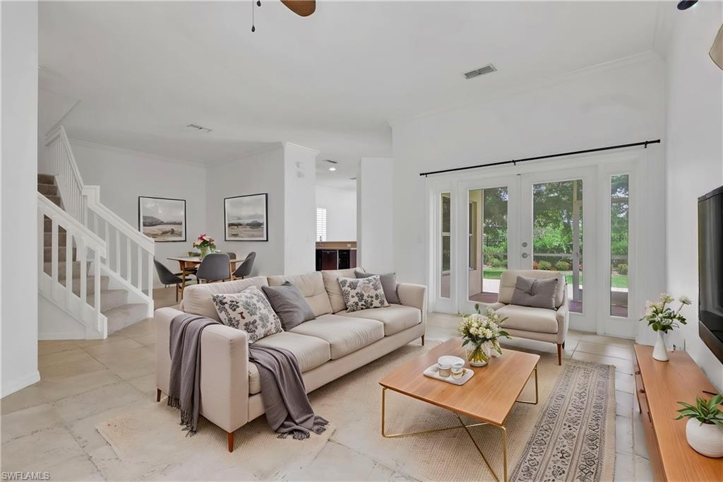 Virtually staged living room and dining room