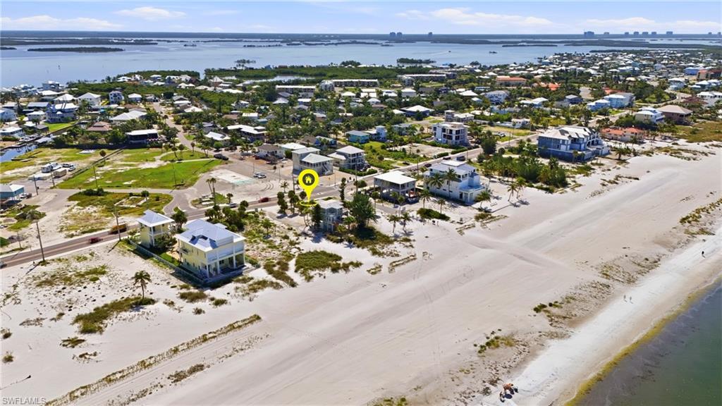 Aerial perspective showcasing a coastline