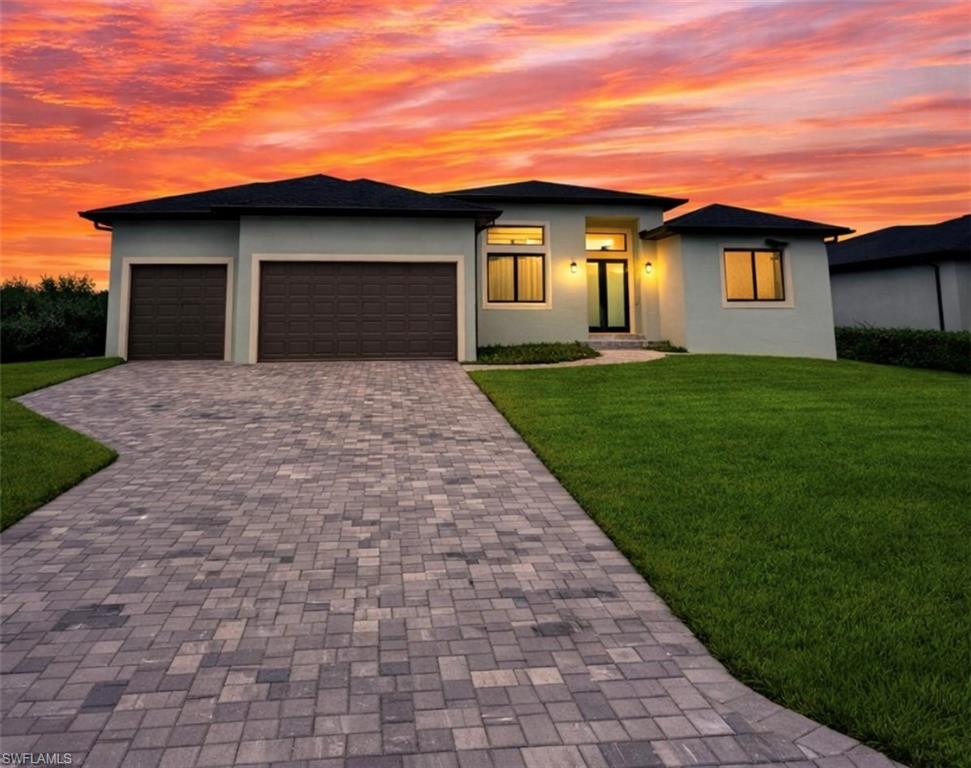 Contemporary stucco exterior with a dark roofline (Rendered photo)