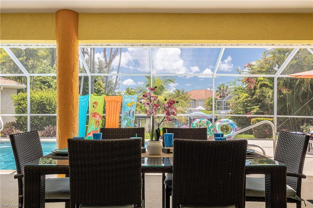Dining area featuring a textured wall