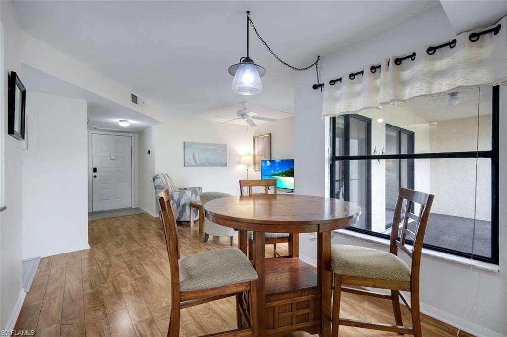 Living room and dining room are open to one another.