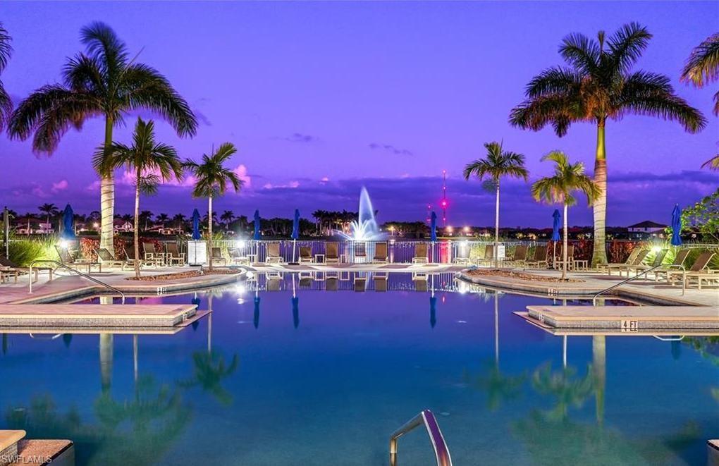 Community pool at night.